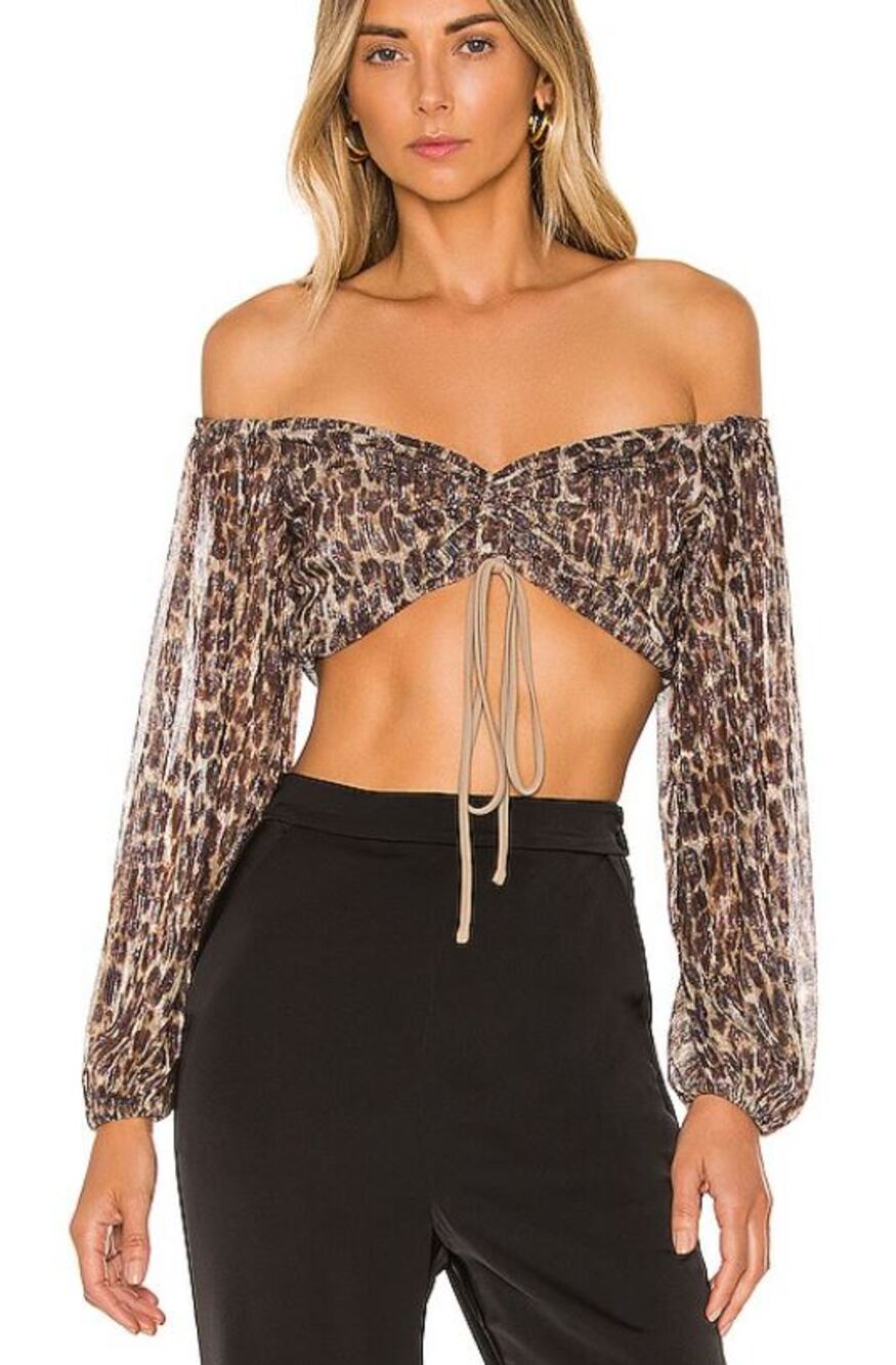 LOVERS + FRIENDS Hank top brown black gold shimmer cheetah crop blouse